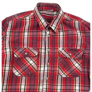 Vtg Mighty‎ Mac Mens Blanket Shirt XL 17-17.5 Red Black PLaid Flannel Tartan